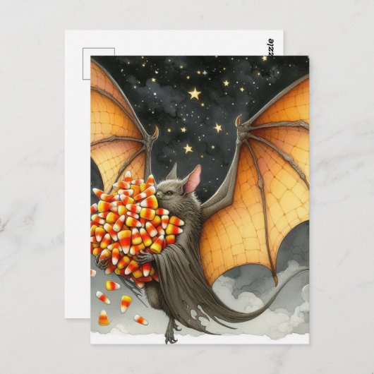 Halloween Bat With Candy ポストカード (正面/裏面)