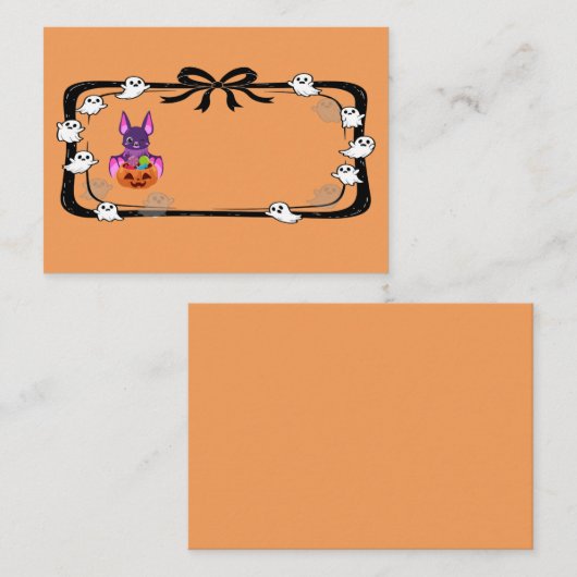 Halloween Bat With Candy Orange プレイスカード (正面/裏面)