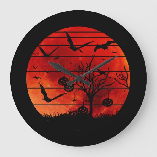 HALLOWEEN BATS AND TREES ラージ壁時計 (正面)