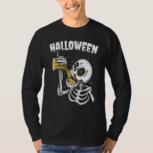 Halloween Beer Drinking Skeleton Tシャツ (正面)