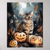 Halloween Bengal Cat With Pumpkins Scary ポスター (正面)