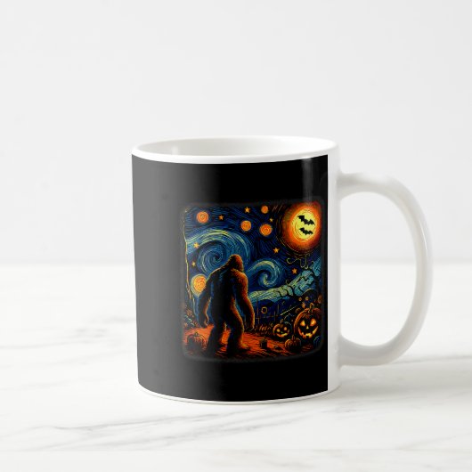 Halloween Bigfoot Starry Night Van Gogh Sasquatch  コーヒーマグカップ (右)