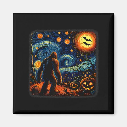 Halloween Bigfoot Starry Night Van Gogh Sasquatch マグネット (正面)