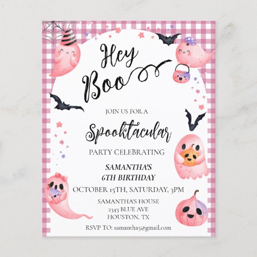 Halloween Birthday Party Kids Hey Boo Pink Ghosts (正面)