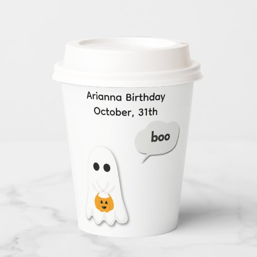 Halloween Birthday Party | Minimal Ghost Design 紙コップ (正面)