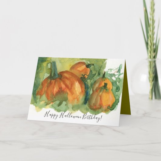 Halloween Birthday Pumpkin Patch Watercolor カード (正面)