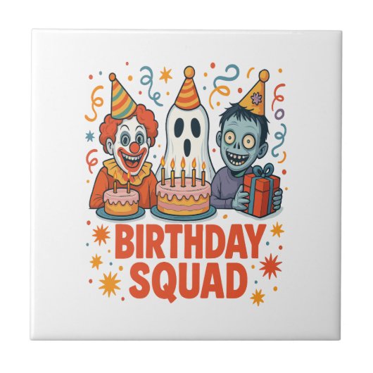 Halloween Birthday Squad Creepy Clown Ghost Zombie タイル (正面)