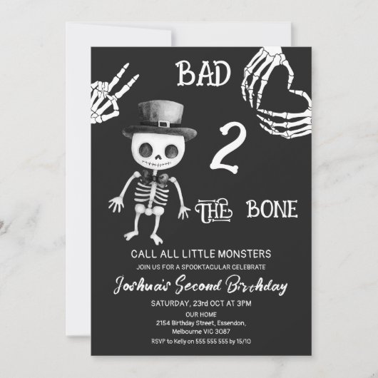 Halloween Black Bad Two The Bones 2nd Birthday 招待状 (正面)