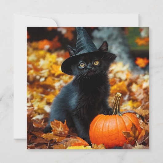 Halloween Black Cat and Pumpkin カード (正面)
