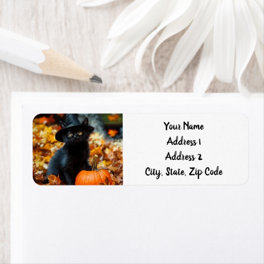 Halloween Black Cat and Pumpkin ラベル (インサイチュ)