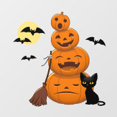Halloween Black Cat and Pumpkins Stack ウィンドウサイン (シート)