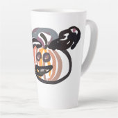 Halloween black cat and raven カフェラテマグ (右アングル)