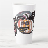 Halloween black cat and raven カフェラテマグ (正面)