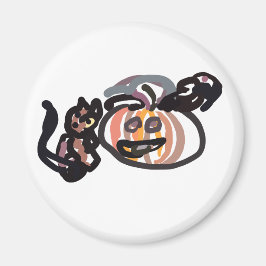 Halloween black cat and raven マグネット