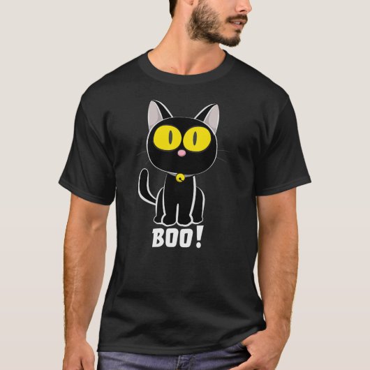 Halloween Black Cat Boo Yellow Eyes Tシャツ (正面)