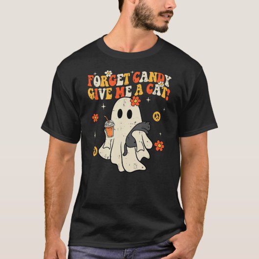 Halloween Black Cat Forget Candy Give Me Cat Kids  Tシャツ (正面)