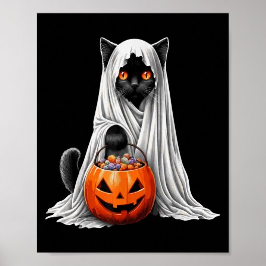 Halloween Black Cat Ghost Costume Pumpkin  ポスター (正面)