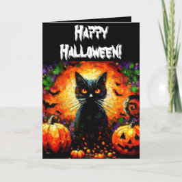 Halloween Black Cat & Jack-O-Lanterns Personalized カード