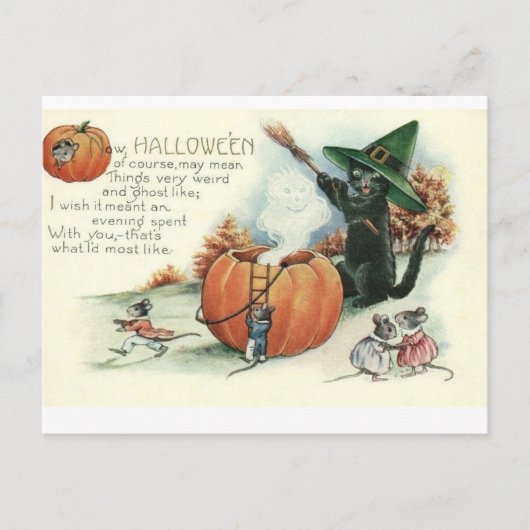 Halloween Black Cat Kitten Mice Mouse Postcard ポストカード (正面)