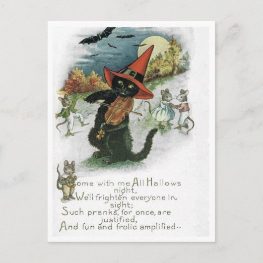 Halloween Black Cat Kitten Mice Mouse Postcard ポストカード (正面)