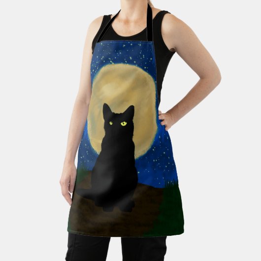 Halloween Black Cat Moonlit Silhouette エプロン (インサイチュ)