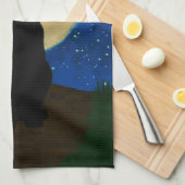 Halloween Black Cat Moonlit Silhouette  キッチンタオル (四つ折り)
