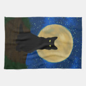 Halloween Black Cat Moonlit Silhouette  キッチンタオル (横)