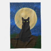 Halloween Black Cat Moonlit Silhouette  キッチンタオル (縦)