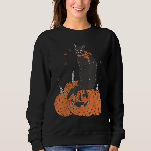 Halloween Black Cat On Pumpkin Halloween Costume スウェットシャツ (正面)