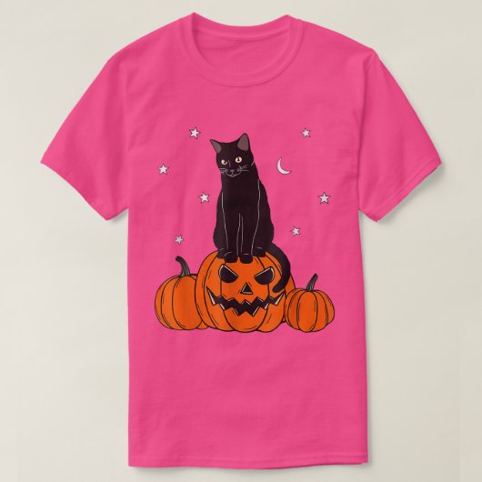 Halloween Black Cat on Pumpkin with Autumn Star Ka Tシャツ (デザイン正面)