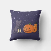 Halloween Black Cat Pumpkins Lantern Purple クッション (裏面)
