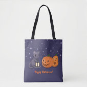 Halloween Black Cat Pumpkins Lantern Purple トートバッグ (正面)