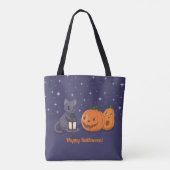 Halloween Black Cat Pumpkins Lantern Purple トートバッグ (裏面)