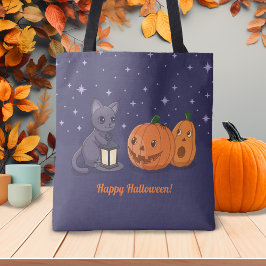 Halloween Black Cat Pumpkins Lantern Purple トートバッグ
