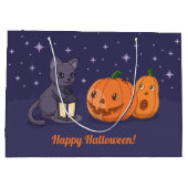 Halloween Black Cat Pumpkins Lantern Purple ラージペーパーバッグ (裏面)