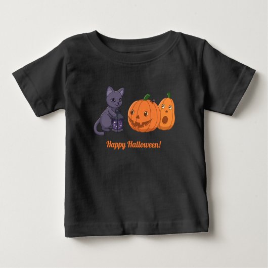 Halloween Black Cat, Pumpkins, Magic Lantern  ベビーTシャツ (正面)