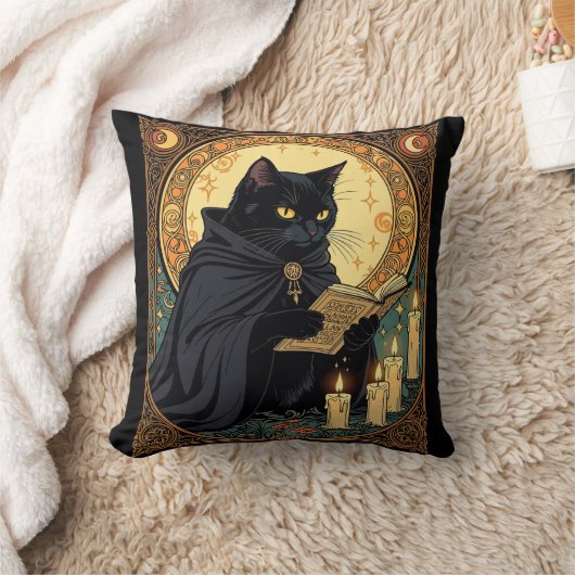 Halloween Black Cat Reading A Book クッション (ブランケット)
