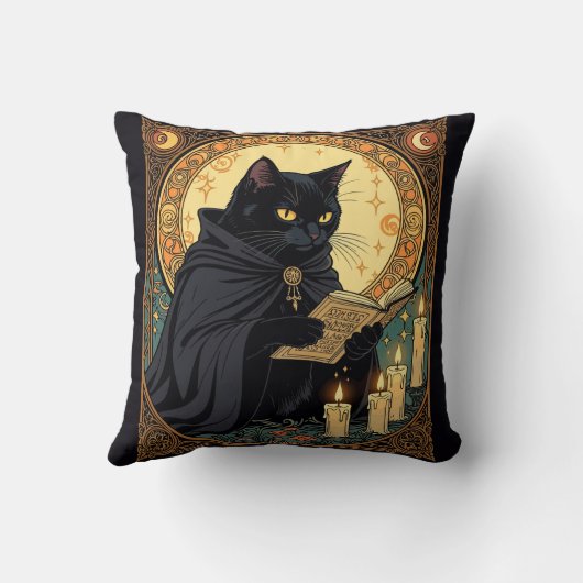 Halloween Black Cat Reading A Book クッション (裏面)
