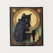 Halloween Black Cat Reading A Book タペストリー (正面)