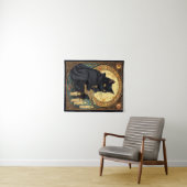 Halloween Black Cat Reading A Book タペストリー (インサイチュ(横))