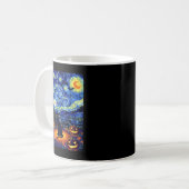 Halloween Black Cat Van Gogh Starry Night Cat Cost コーヒーマグカップ (正面左)