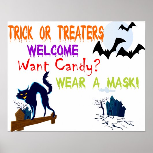 Halloween Black Cat Want Candy Wear a Mask ポスター (正面)