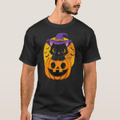 Halloween Black Cat Witch Hat Pumpkin Tシャツ (正面)
