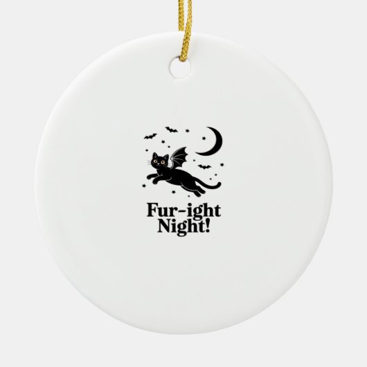 Halloween Black Cat with Bat Wings Graphic Classic セラミックオーナメント (正面)