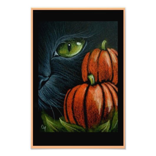 HALLOWEEN BLACK CAT WITH PIMPKINS 4" X 6"プリント フォトプリント            (正面)