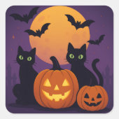 Halloween Black Cats and Pumpkins Sticker – Cute  スクエアシール (正面)