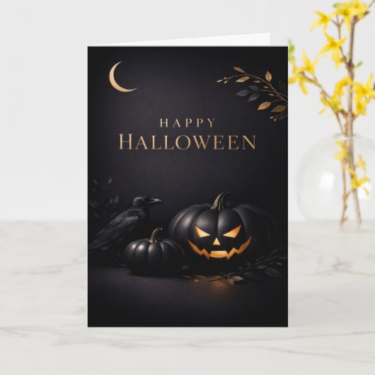 Halloween Black Gold Pumpkins カード (黄色い花)