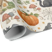 Halloween Black Kitten Cottage  ラッピングペーパー (ロールコーナー)