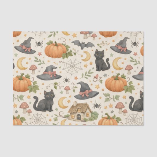 Halloween Black Kitten Cottage  薄葉紙 (正面)