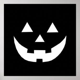 Halloween black white Jack o lantern pumpkin ポスター
